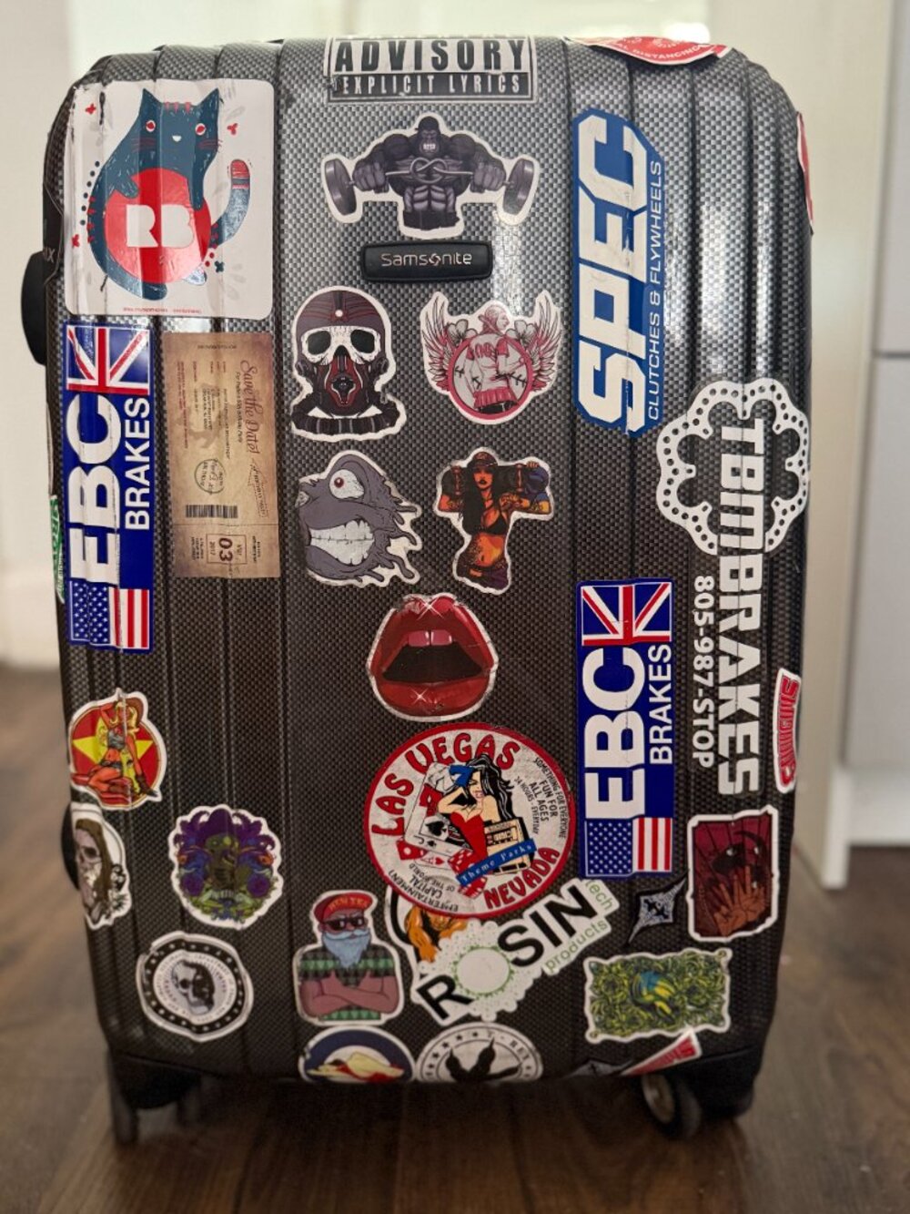 Samsonite Hard Shell Spinner Suitcase Sticker Covered 24in Rolling Luggage